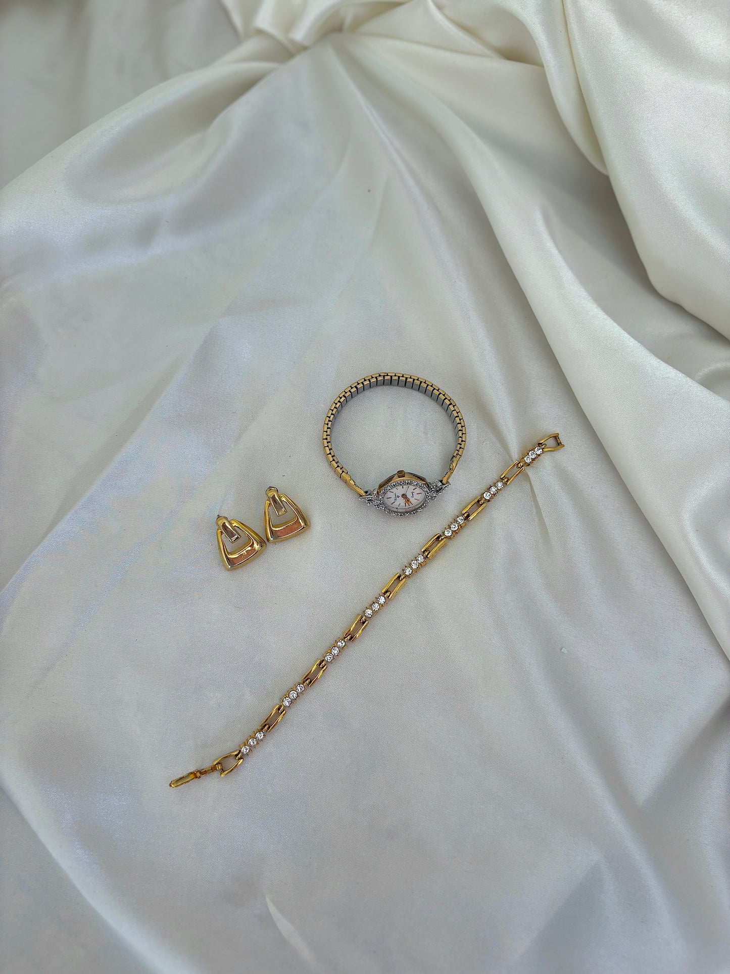 Gold Watch Stack with Earrings