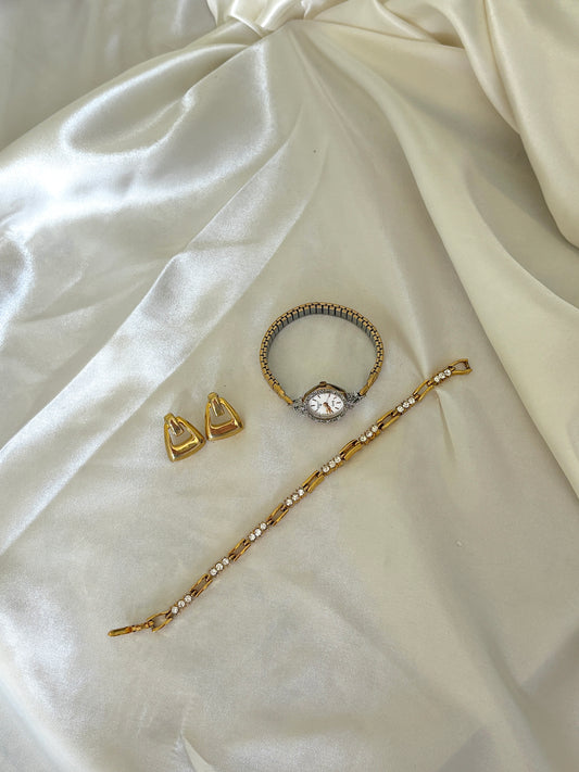 Gold Watch Stack with Earrings