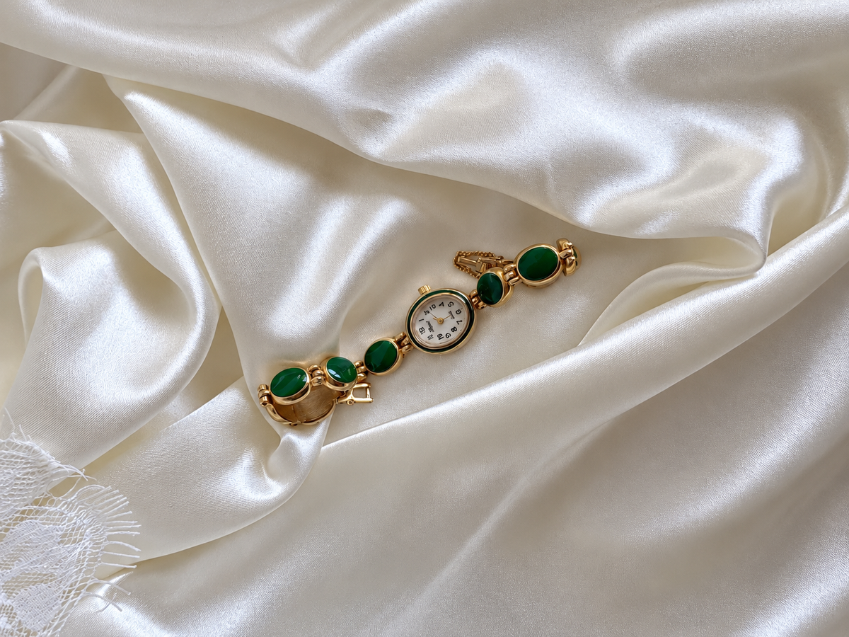 The Vintage Green Stone | Gold Bracelet